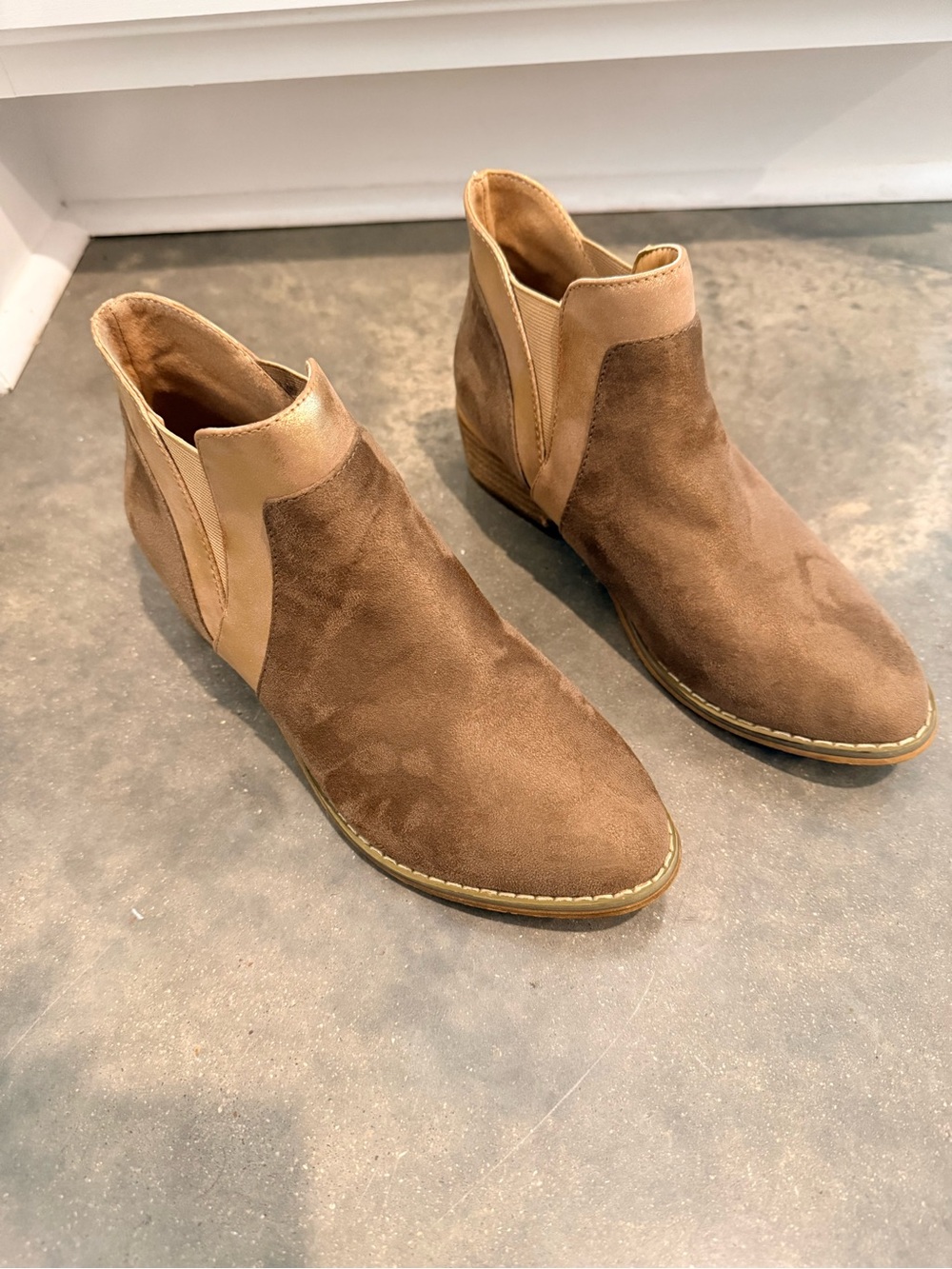Corkys Two-Tone Brown Suede Ankle Booties